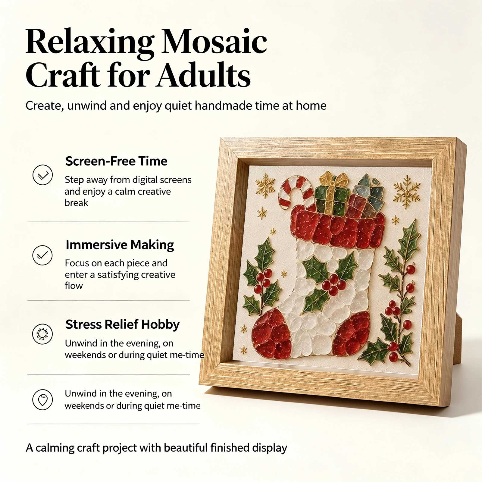 DIY Mosaic Art Kit 8 Projects Garden Floral Ocean Theme Glass Tiles Pre-Printed Board Wood Easel Holiday Gift Set - Image 5
