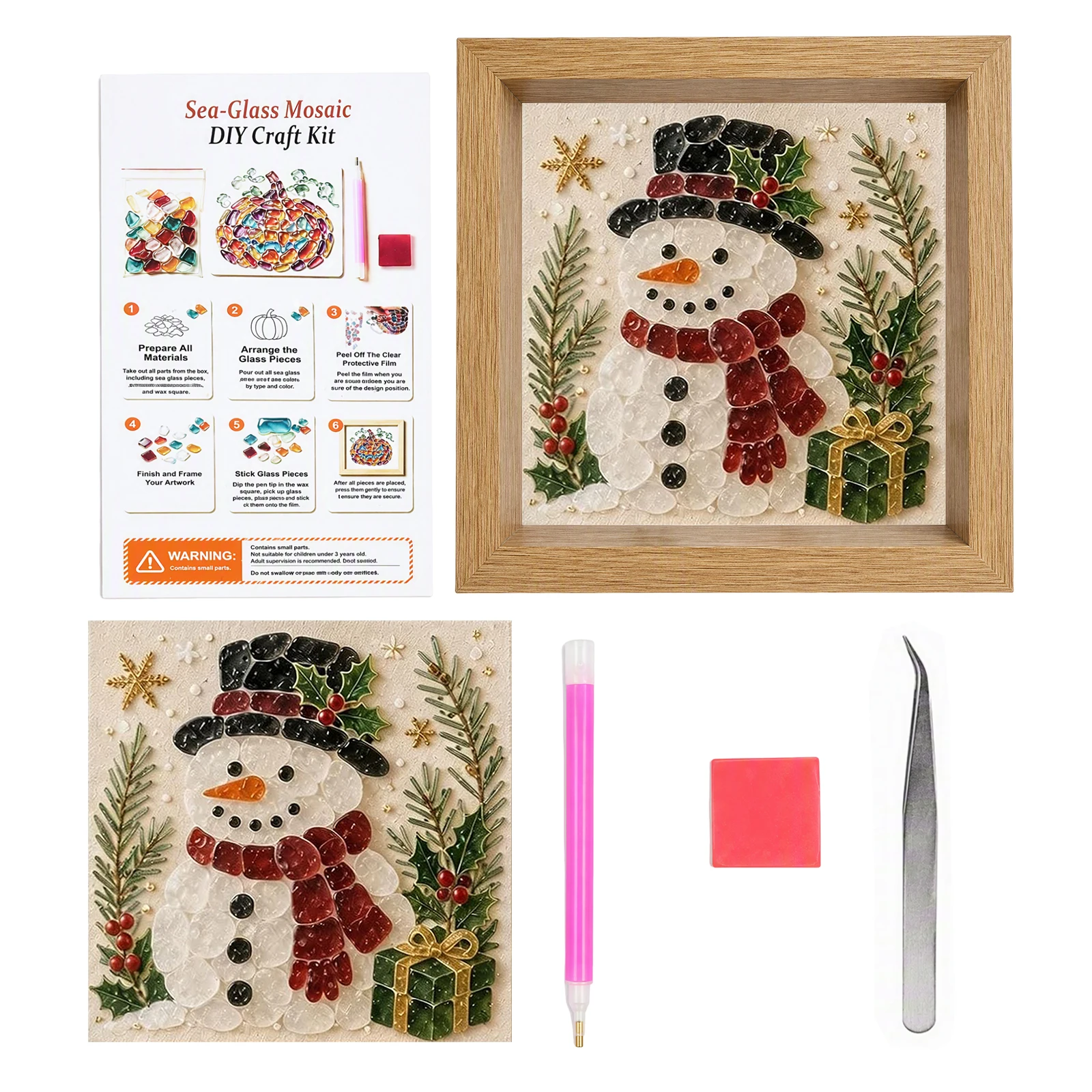 DIY Mosaic Art Kit 8 Projects Garden Floral Ocean Theme Glass Tiles Pre-Printed Board Wood Easel Holiday Gift Set - Image 2