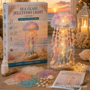 DIY Sea Glass Jellyfish Light Kit｜Make‑Your‑Own Ocean Jellyfish Lamp with LED Light, Complete Hand‑Craft Art Set for Adults