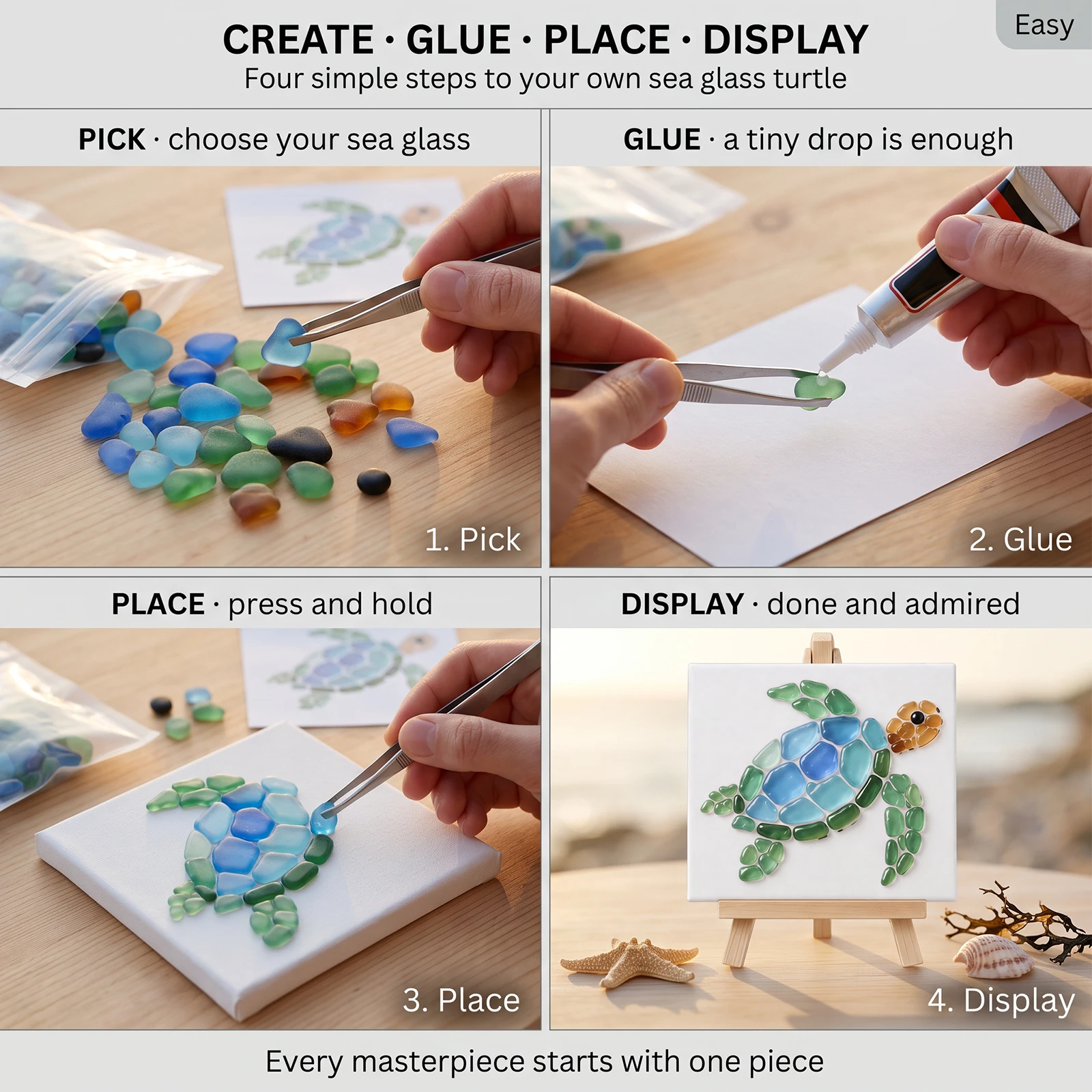 DIY Sea Glass Mosaic Art Kit Beautiful Ocean Garden Inspired Artwork with Colorful Glass Pieces Seaglass Craft Kit Handmade Gift - Image 5