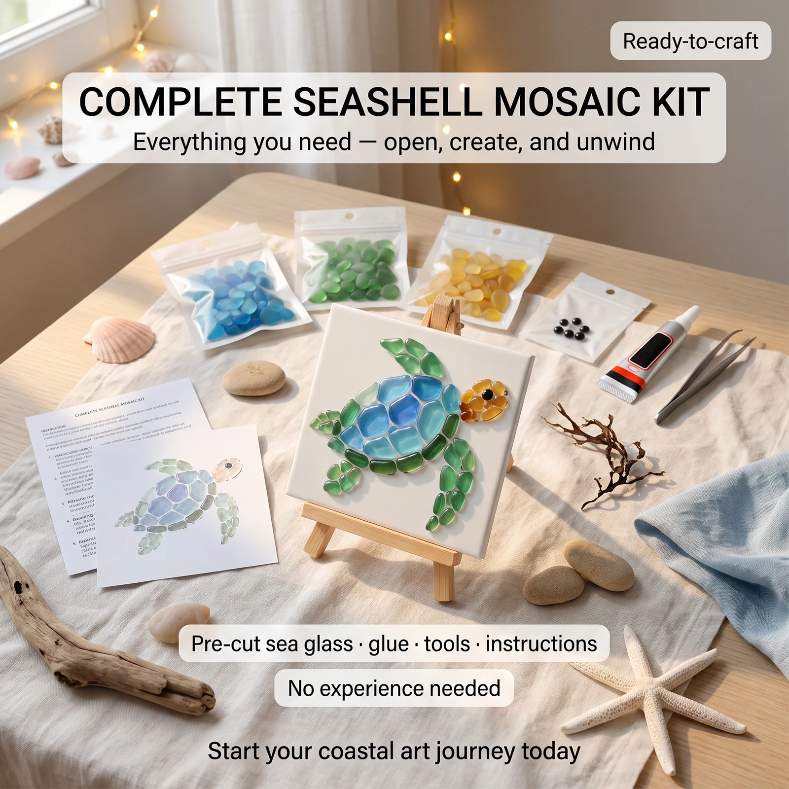 DIY Sea Glass Mosaic Art Kit Beautiful Ocean Garden Inspired Artwork with Colorful Glass Pieces Seaglass Craft Kit Handmade Gift - Image 4