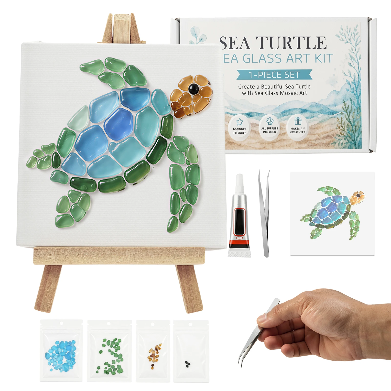 DIY Sea Glass Mosaic Art Kit Beautiful Ocean Garden Inspired Artwork with Colorful Glass Pieces Seaglass Craft Kit Handmade Gift
