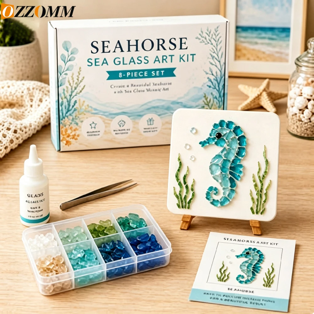 DIY Sea Glass Mosaic Art Kit - Ocean & Garden Inspired Craft with Colorful Pieces, Coastal Home Decor, Handmade Gift for Adults