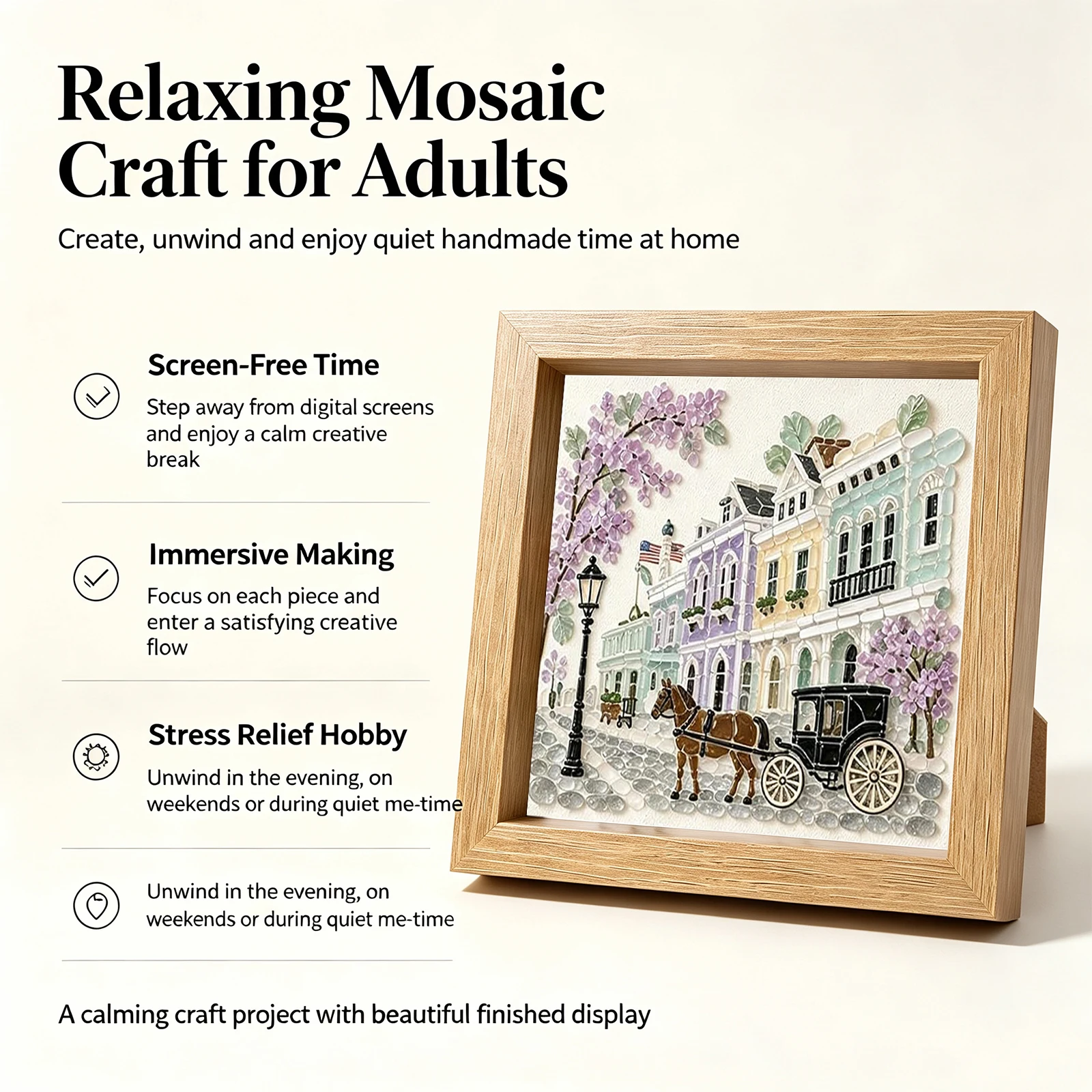 DIY Sea Glass Mosaic Art Kit Pre-Printed Flower House Carriage Mosaic Craft Kit Decorative Coastal Landscape Wall Art Decor - Image 5