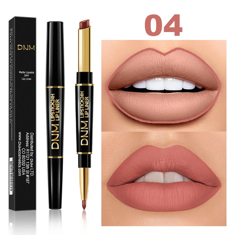 DNM 2 In 1 Matte Lipstick Pencil Double Head Lip Liner Pen Long Lasting Waterproof Lady Charming Nude Red Lipliner Pencil Makeup - Image 2