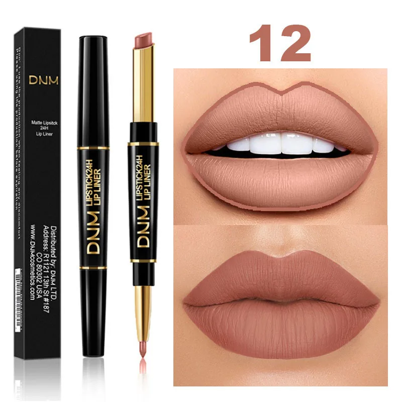 DNM 2 In 1 Matte Lipstick Pencil Double Head Lip Liner Pen Long Lasting Waterproof Lady Charming Nude Red Lipliner Pencil Makeup - Image 4