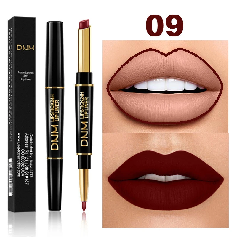 DNM 2 In 1 Matte Lipstick Pencil Double Head Lip Liner Pen Long Lasting Waterproof Lady Charming Nude Red Lipliner Pencil Makeup - Image 3