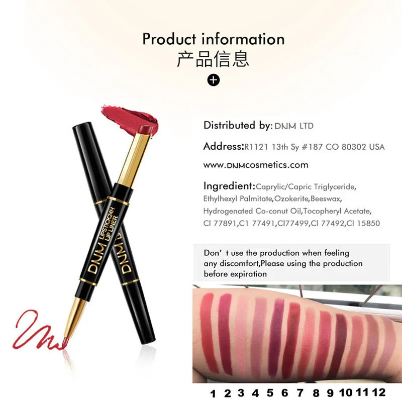 DNM 2 In 1 Matte Lipstick Pencil Double Head Lip Liner Pen Long Lasting Waterproof Lady Charming Nude Red Lipliner Pencil Makeup - Image 6