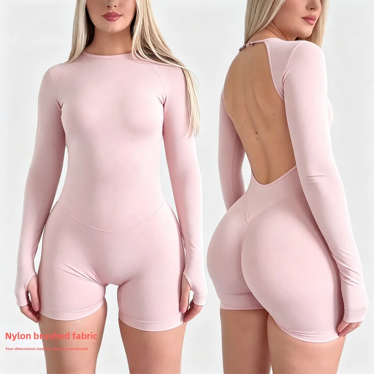 Denyf New-Women Activewear Bodysuit One Piece Backless Long Sleeve Short Leggings Seamless High Stretch for Yoga Run Gym Fitness - Image 6