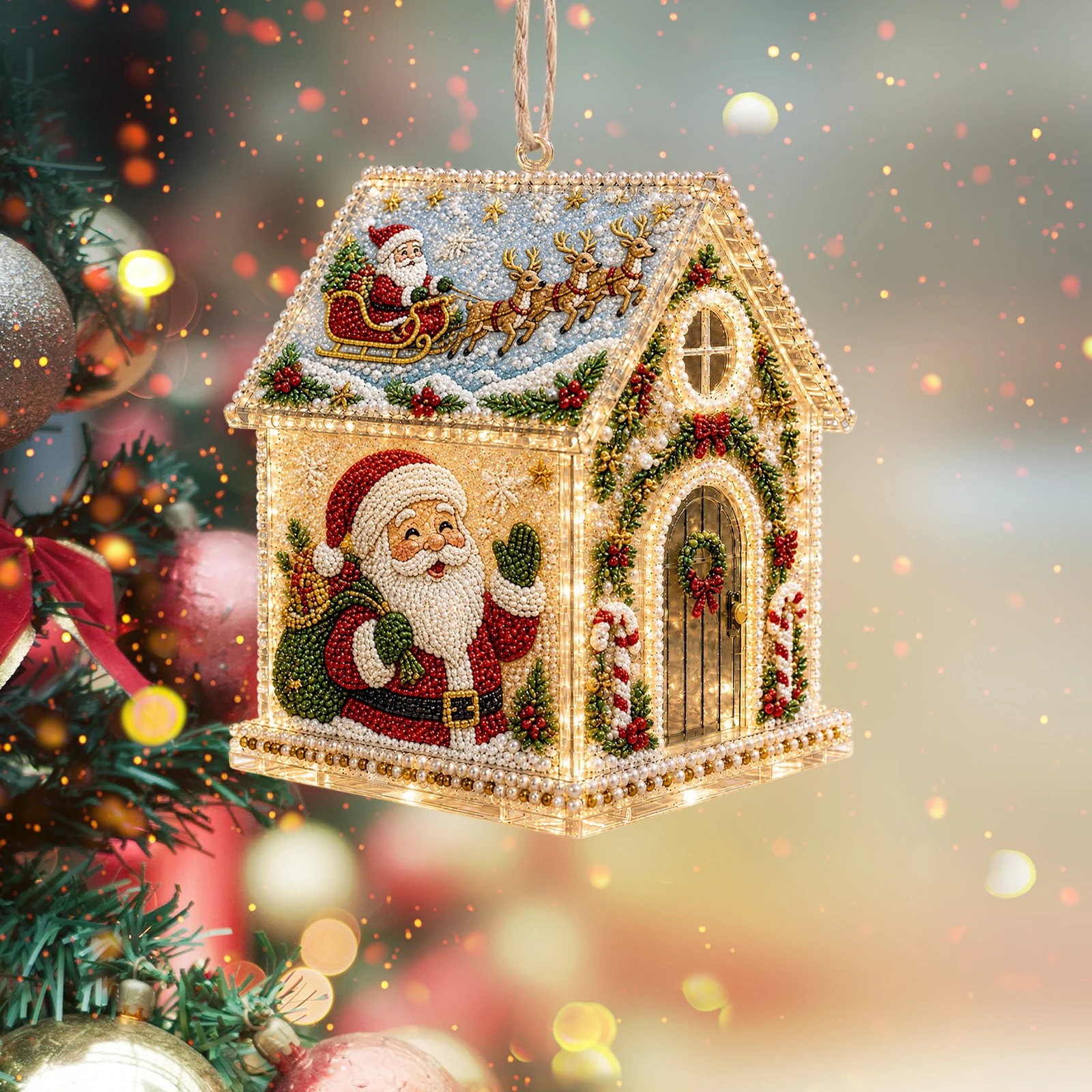 Diamond Painting Kit, Wooden Christmas House, DIY Gingerbread House, 3D Assembled Craft, Christmas Home Decor, Santa Snowman Dee - Image 5