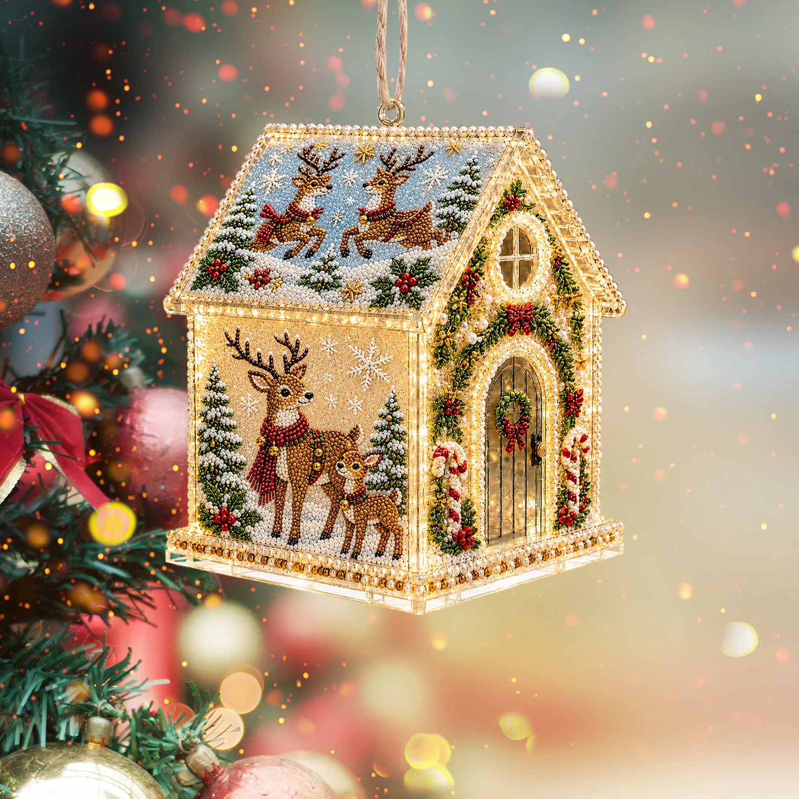 Diamond Painting Kit, Wooden Christmas House, DIY Gingerbread House, 3D Assembled Craft, Christmas Home Decor, Santa Snowman Dee - Image 3