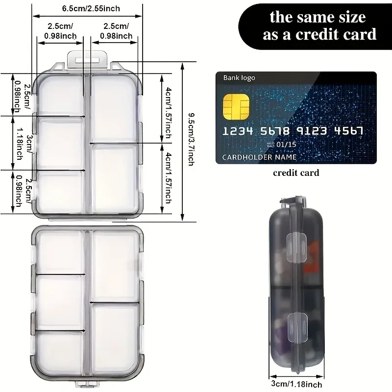 Double-Layer Small Pill Box Portable Pill Box Transparent 10-Cell Sealed Medicine Storage Box Camping Equipment Survival Kit - Image 2