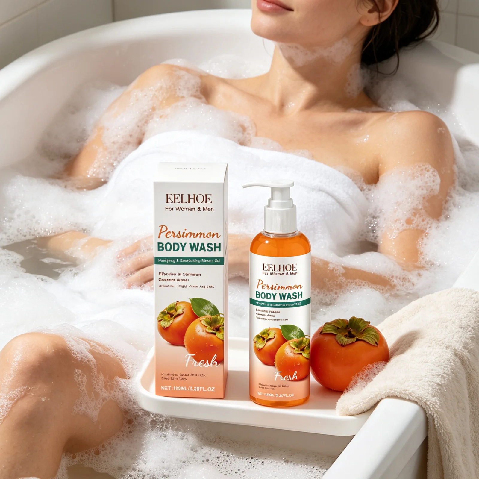 EELHOE Persimmon Body Wash Eliminating Body Odor Moisturizing Body Deep Gently Cleaning Refreshing Deodorizing Shower Wash 100ml - Image 4