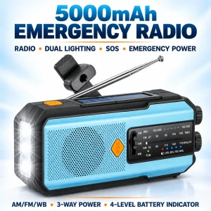 EU Emergency Radio AM FM WB Blue 5000mAh or Blue Red Black 2000mAh Solar Hand Crank USB Charging SOS Flashlight Power Bank 3 LED