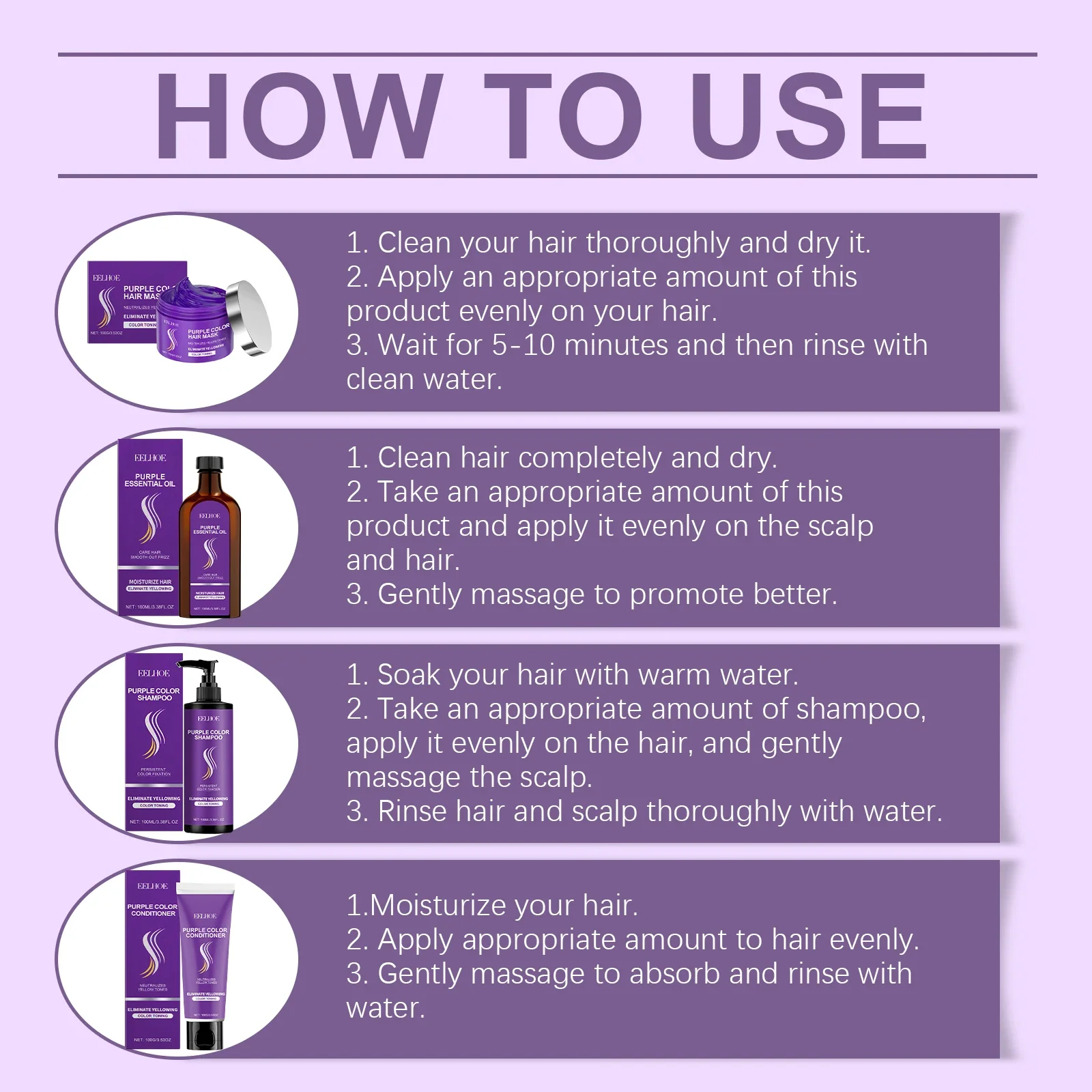 Eelhoe Vitamin E Hair Care Series Dry Damaged Treatment Deep Nourishing Repairs Conditioner Oil Control Hair Growth Shampoo Set - Image 6