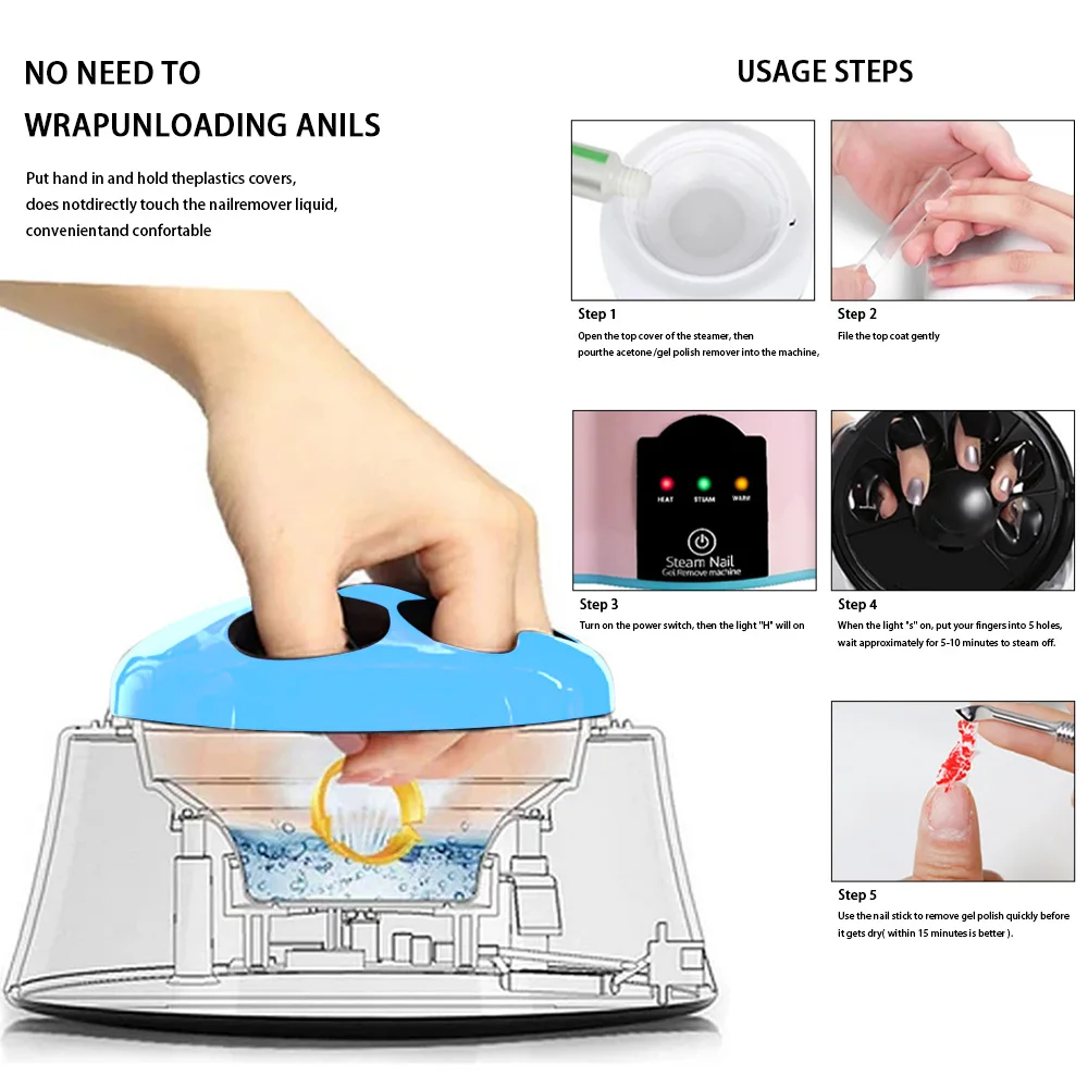 Electric Steam Gel Nail Remover Upgraded Acrylic Nail Polish Removal Box Nail Polish Beauty Salon Machine for Nail Gel Polish - Image 2