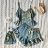 Elegant Floral Print Cami Tops Ruffle Hem Shorts Pajama Set Women's Sleepwear Loungewear
