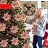 Elegant Rose Golden Christmas Flowers with Clips & Stems - Ideal for DIY Wreaths, Tree Decor & Festive Home Accents