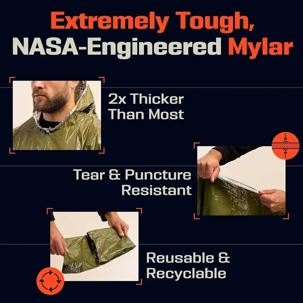 Emergency Poncho - Waterproof Raincoat With Cold Insulation & Survival Blanket, Disposable Reusable for Camping/Hiking - Image 3