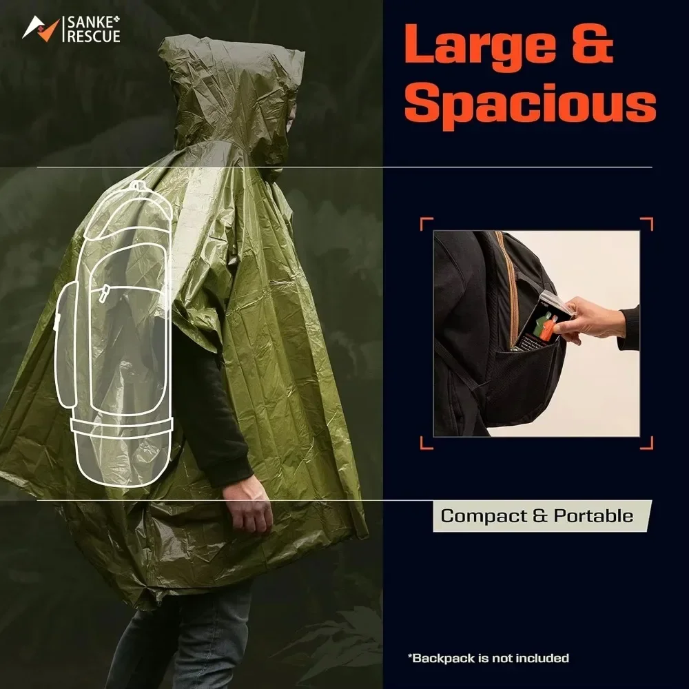 Emergency Poncho - Waterproof Raincoat With Cold Insulation & Survival Blanket, Disposable Reusable for Camping/Hiking - Image 5