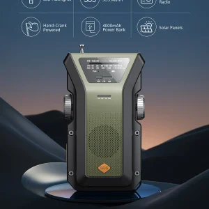 Emergency Portable Hand Crank NOAA Weather Radio,Solar Powered,AM/FM,SOS Alarm,3 LED Flashlight 4000mAh Rechargeable Power Bank