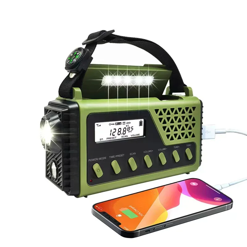 Emergency Radio with 10000mAh Power Bank AM/FM/SW Bluetooth Speaker Crank Charging Solar Charge Blackout Radio for Disasters - Image 2