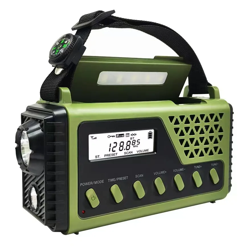 Emergency Radio with 10000mAh Power Bank AM/FM/SW Bluetooth Speaker Crank Charging Solar Charge Blackout Radio for Disasters - Image 4