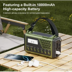 Emergency Radio with 10000mAh Power Bank AM/FM/SW Bluetooth Speaker Crank Charging Solar Charge Blackout Radio for Disasters