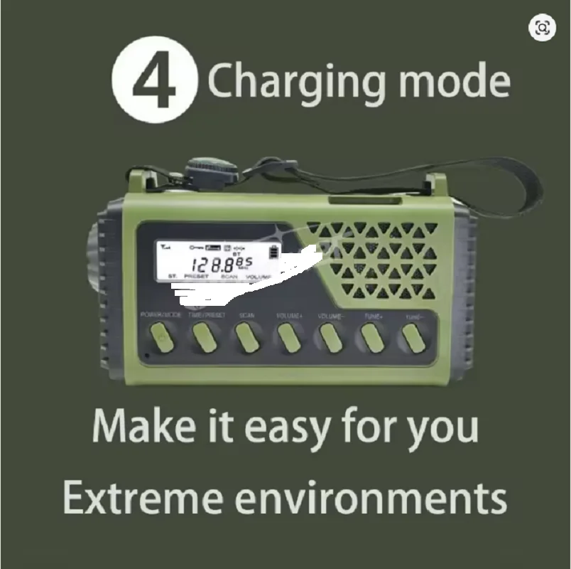 Emergency Radio with 10000mAh Power Bank AM/FM/SW Bluetooth Speaker Crank Charging Solar Charge Blackout Radio for Disasters - Image 6