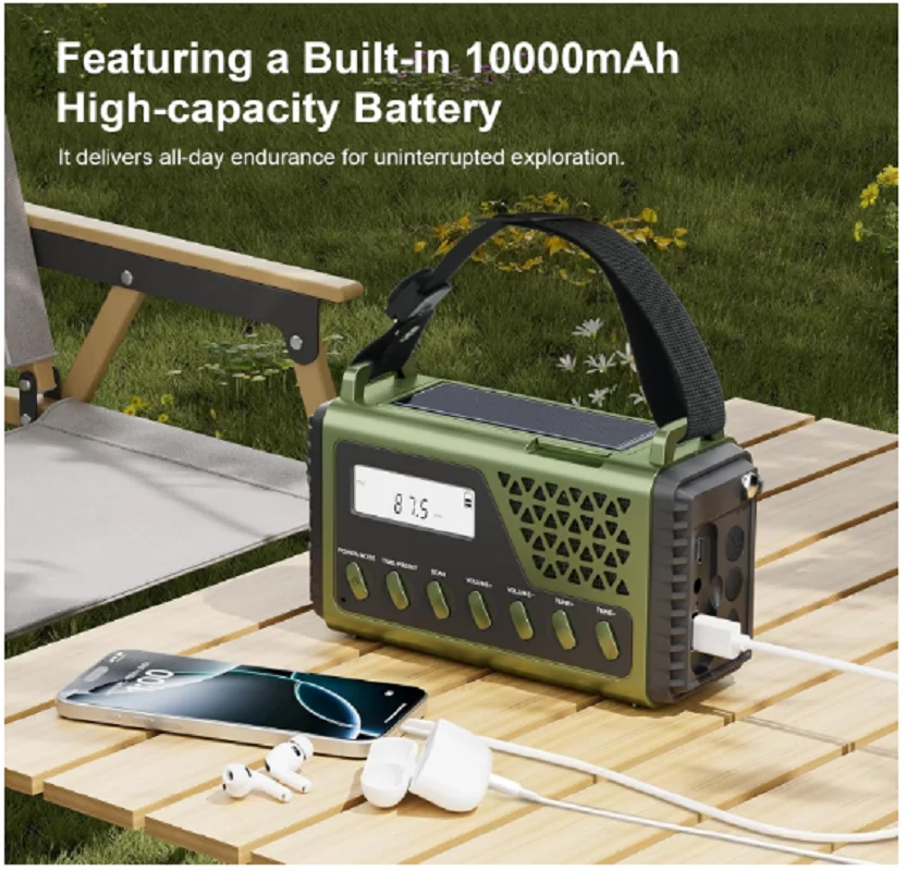 Emergency Radio with 10000mAh Power Bank AM/FM/SW Bluetooth Speaker Crank Charging Solar Charge Blackout Radio for Disasters