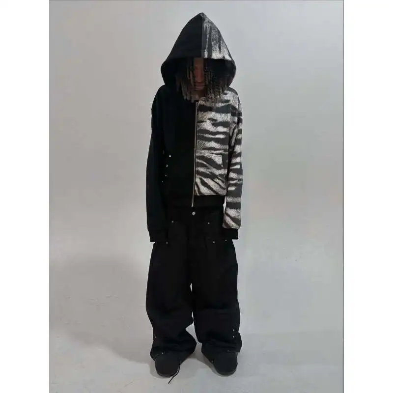 European and American Ins new spring and autumn leopard print hot stamping personalized street zipper hoodie y2k - Image 3