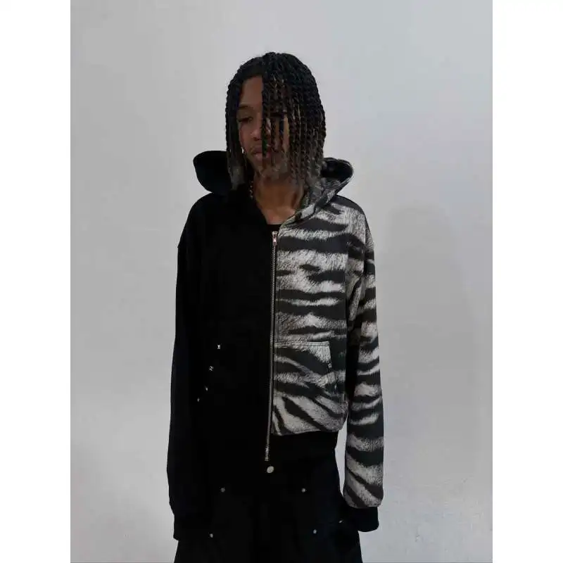 European and American Ins new spring and autumn leopard print hot stamping personalized street zipper hoodie y2k - Image 5
