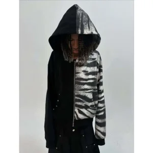European and American Ins new spring and autumn leopard print hot stamping personalized street zipper hoodie y2k