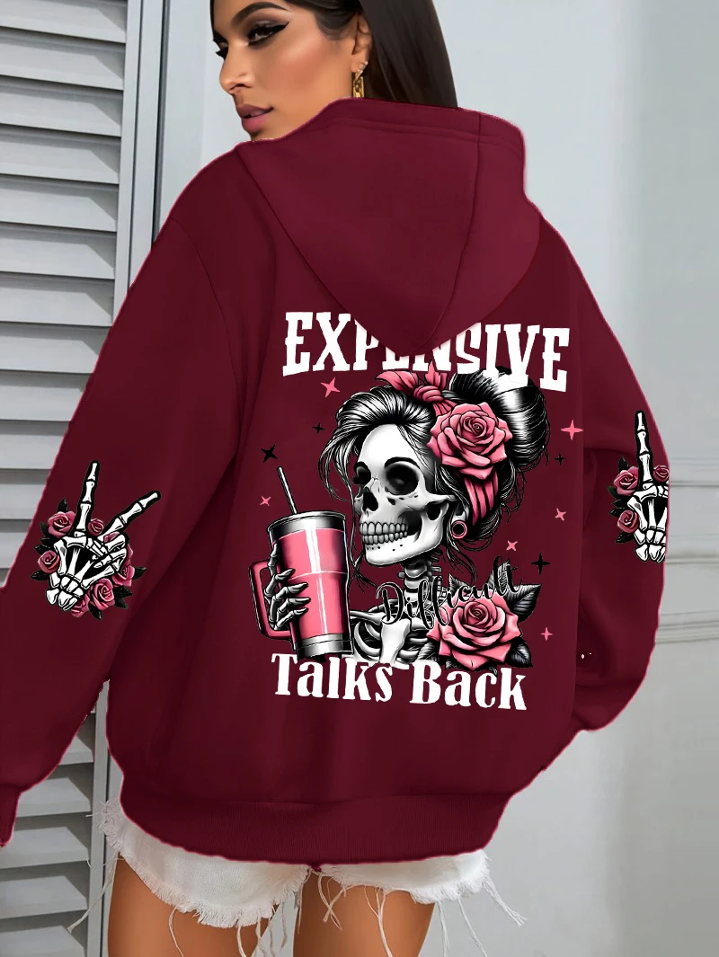 Expensive Talks Back Funny Printing Womens Plus Size Hoodie Multicolor Pullovers Fleece Autumn Sportswear Casual Pocket Hoody - Image 2