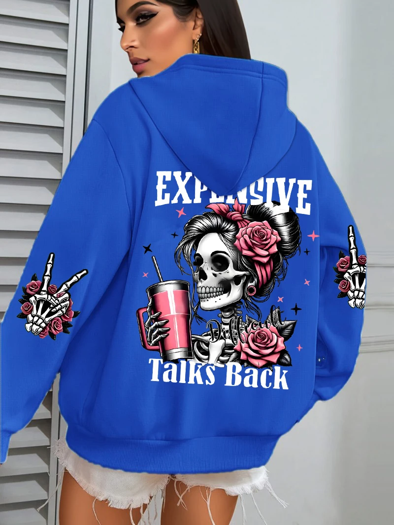 Expensive Talks Back Funny Printing Womens Plus Size Hoodie Multicolor Pullovers Fleece Autumn Sportswear Casual Pocket Hoody - Image 3