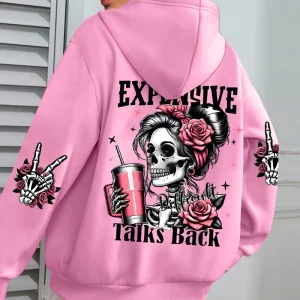 Expensive Talks Back Funny Printing Womens Plus Size Hoodie Multicolor Pullovers Fleece Autumn Sportswear Casual Pocket Hoody