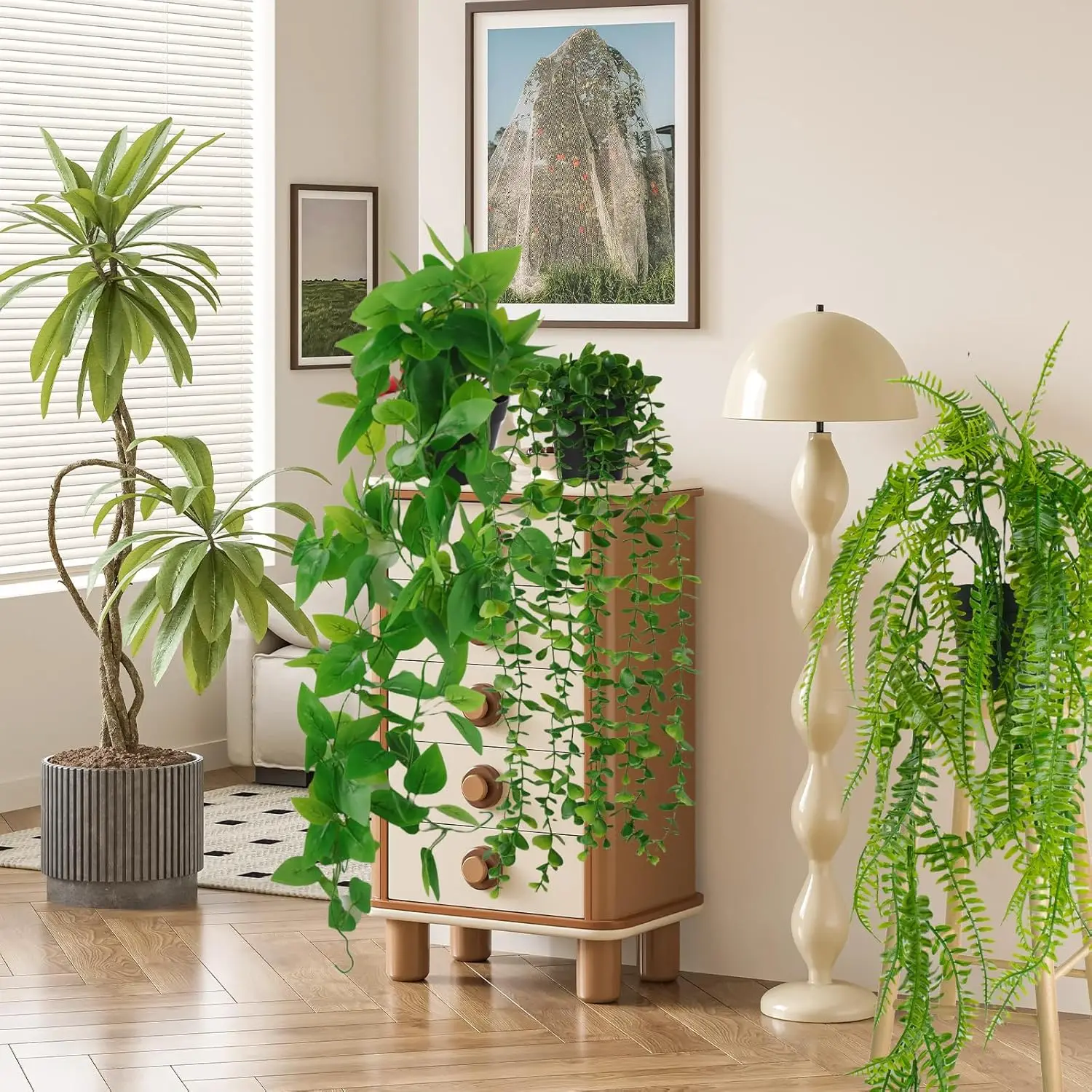 Fake Plants Artificial Hanging Plants Fake Potted Greenery Faux Eucalyptus Boston Fern String for Farmhouse Indoor Outdoor Decor - Image 4