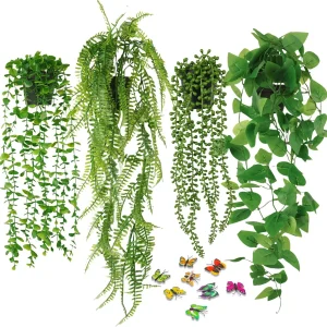 Fake Plants Artificial Hanging Plants Fake Potted Greenery Faux Eucalyptus Boston Fern String for Farmhouse Indoor Outdoor Decor