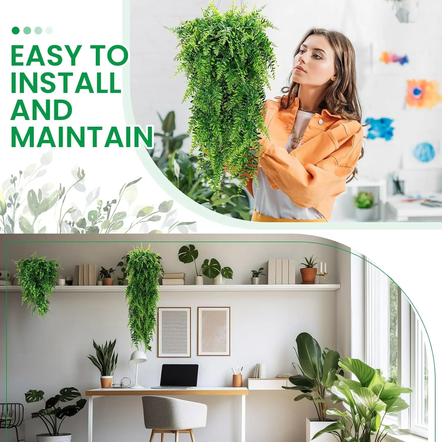 Fake Plants Artificial Hanging Plants Fake Potted Greenery Faux Eucalyptus Boston Fern String for Farmhouse Indoor Outdoor Decor - Image 5
