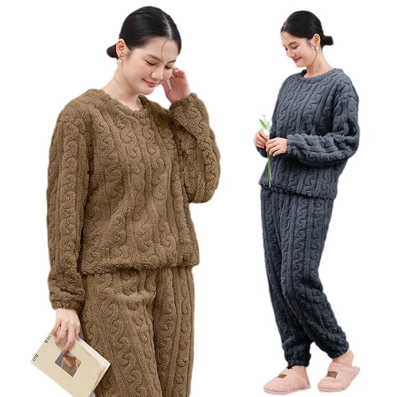 Fall Winter Women Soft Plush 2Pcs Outfit Suit Stylish Relax Loungewear For Daily Rest Family Party Indoor Home Wearing - Image 5