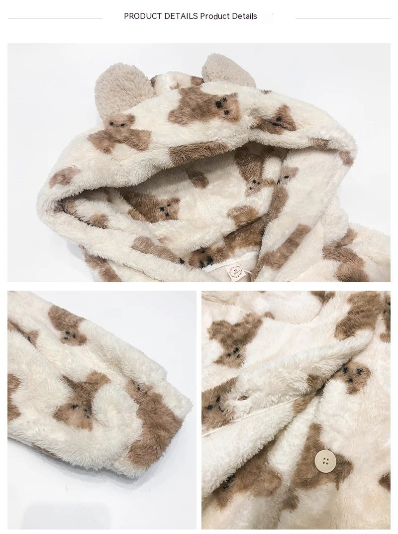 Fall and Winter Long Coral Velvet Nightgown Girl Cute Bear Pajamas Women's Thickened Warm Flannel Hooded Bathrobe Homewear - Image 5
