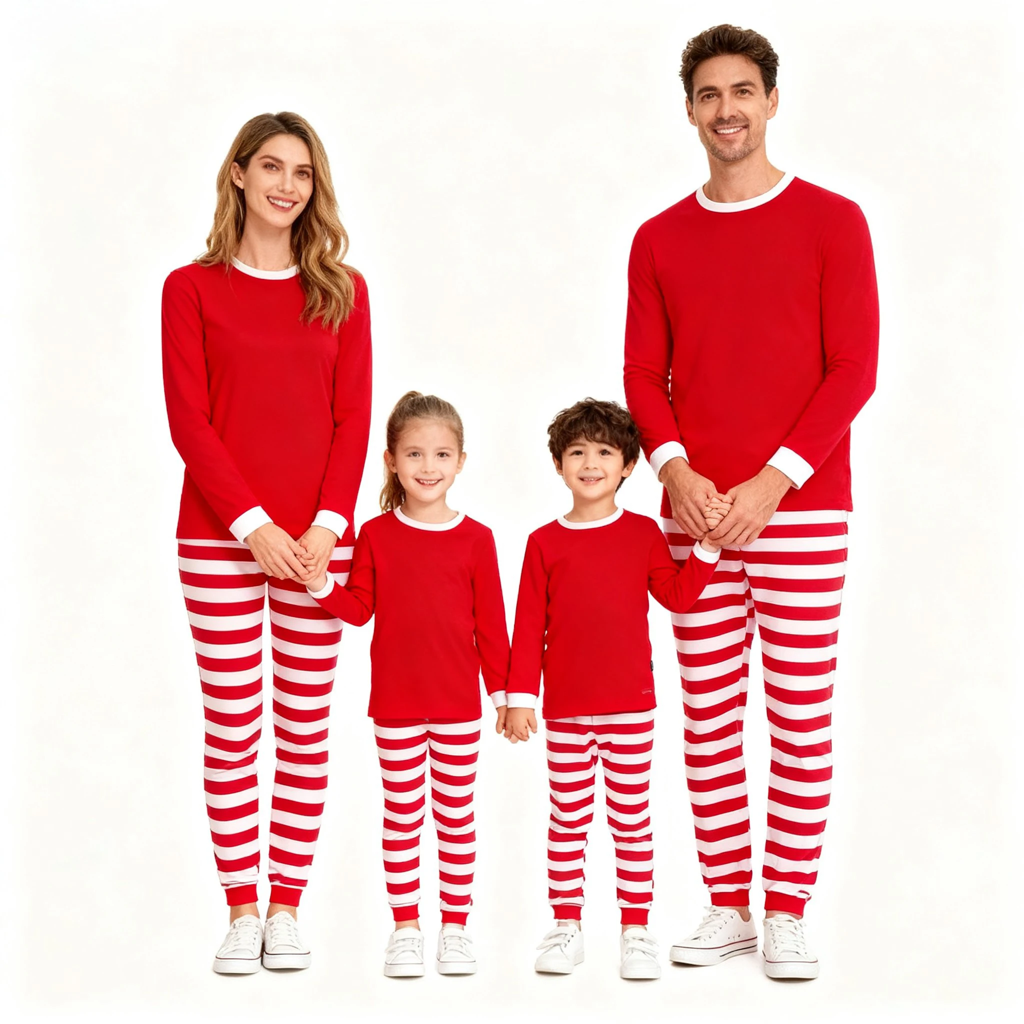 Family Christmas Matching Pajamas Sets Red Top with Striped Pants Long Sleeve Sleepwear for Dad Mom Kids Xmas Loungewear Outfits - Image 2