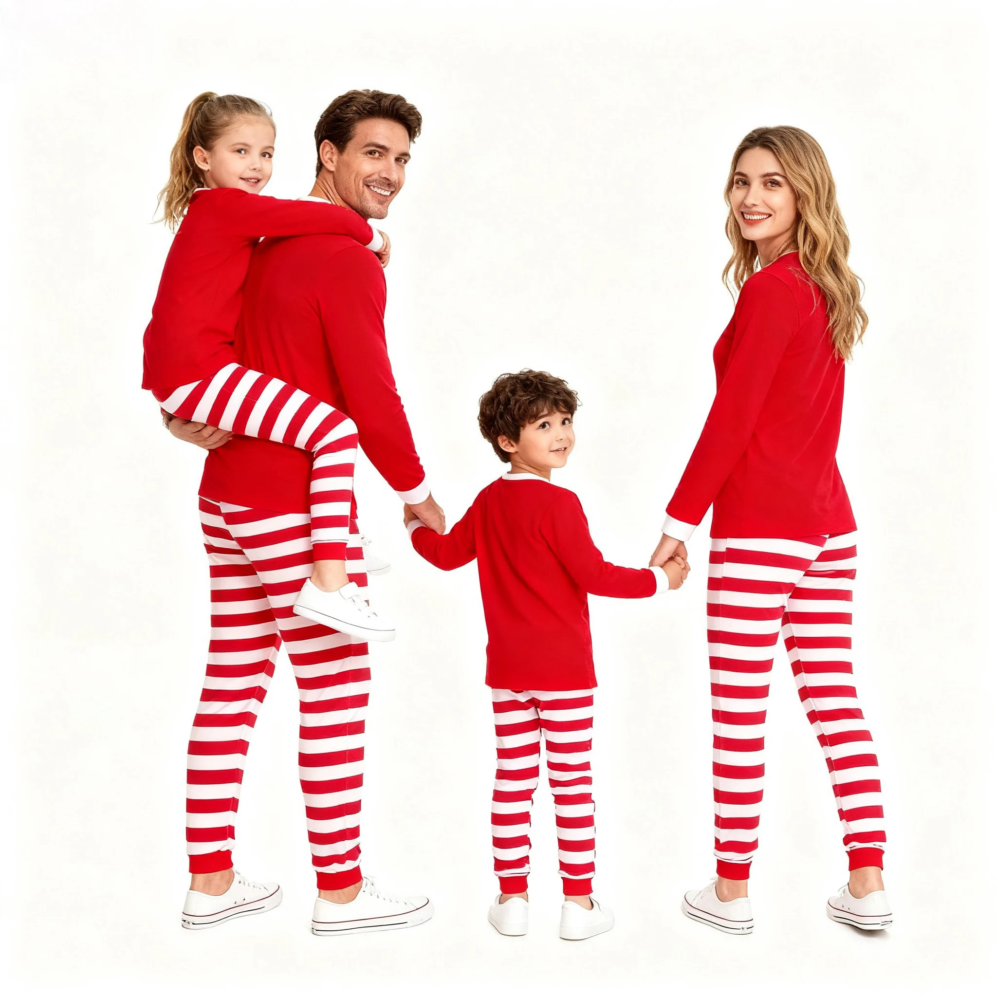 Family Christmas Matching Pajamas Sets Red Top with Striped Pants Long Sleeve Sleepwear for Dad Mom Kids Xmas Loungewear Outfits - Image 3