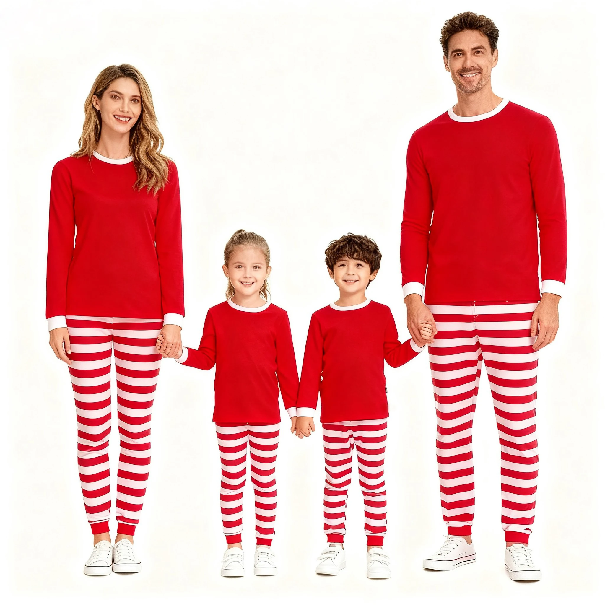Family Christmas Matching Pajamas Sets Red Top with Striped Pants Long Sleeve Sleepwear for Dad Mom Kids Xmas Loungewear Outfits - Image 4