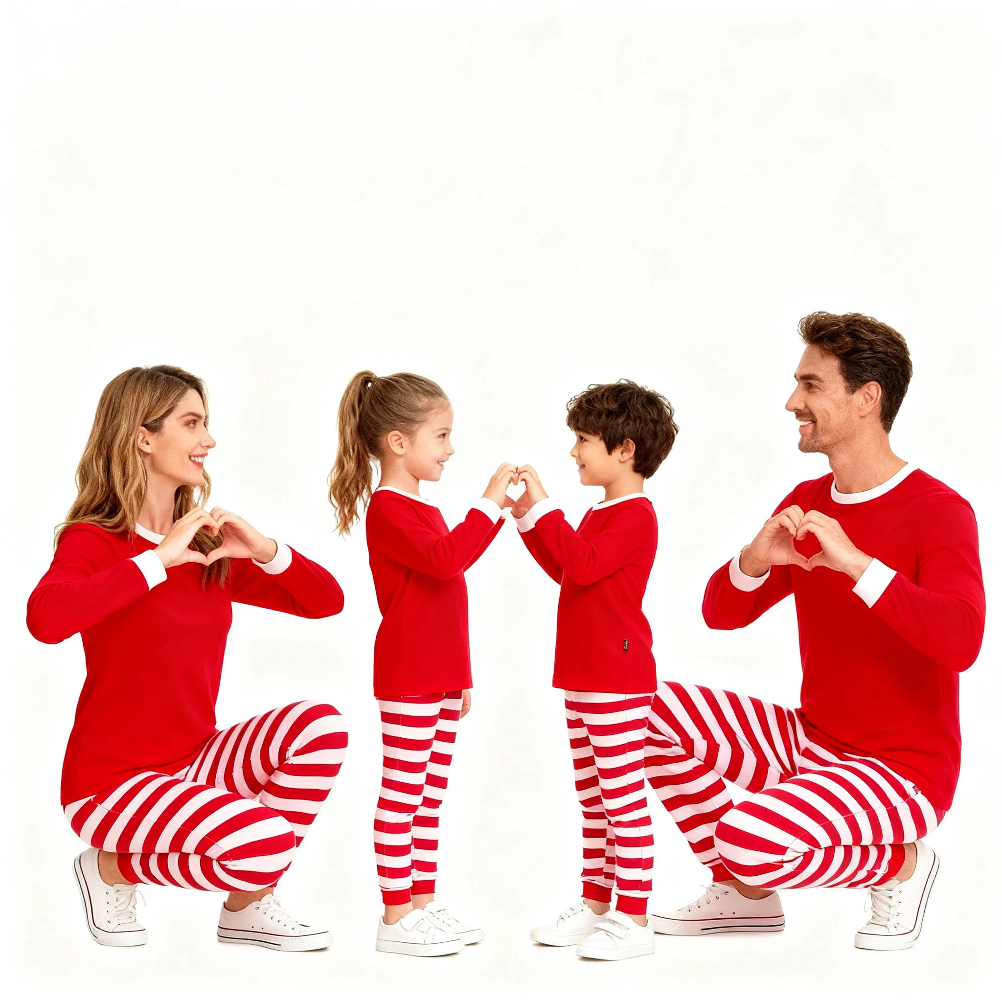 Family Christmas Matching Pajamas Sets Red Top with Striped Pants Long Sleeve Sleepwear for Dad Mom Kids Xmas Loungewear Outfits - Image 6