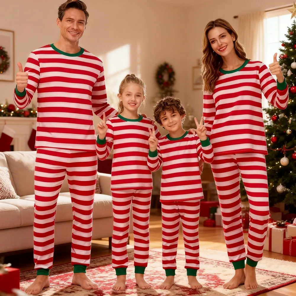 Family Christmas Pajamas Set Mother and Kids Matching Outfits Xmas Family Look Clothes Kids Pyjamas Father Son Striped Nightwear - Image 5