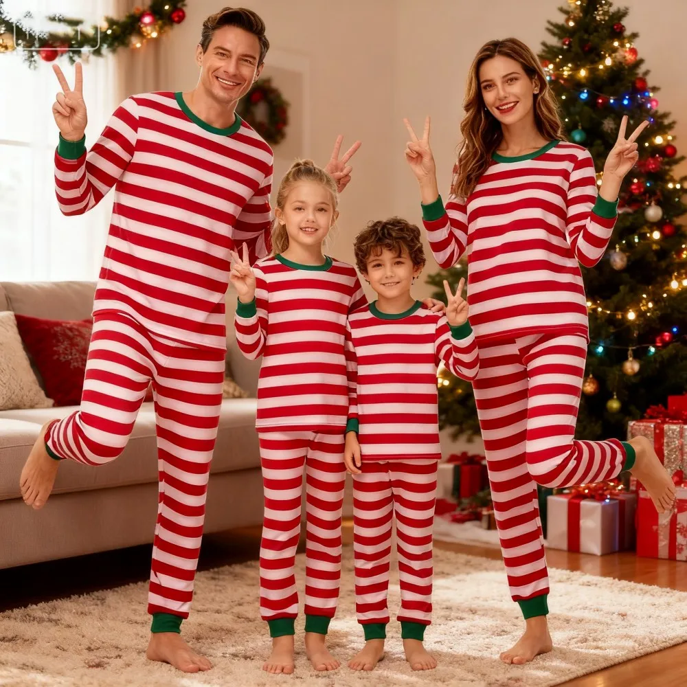 Family Christmas Pajamas Set Mother and Kids Matching Outfits Xmas Family Look Clothes Kids Pyjamas Father Son Striped Nightwear - Image 3