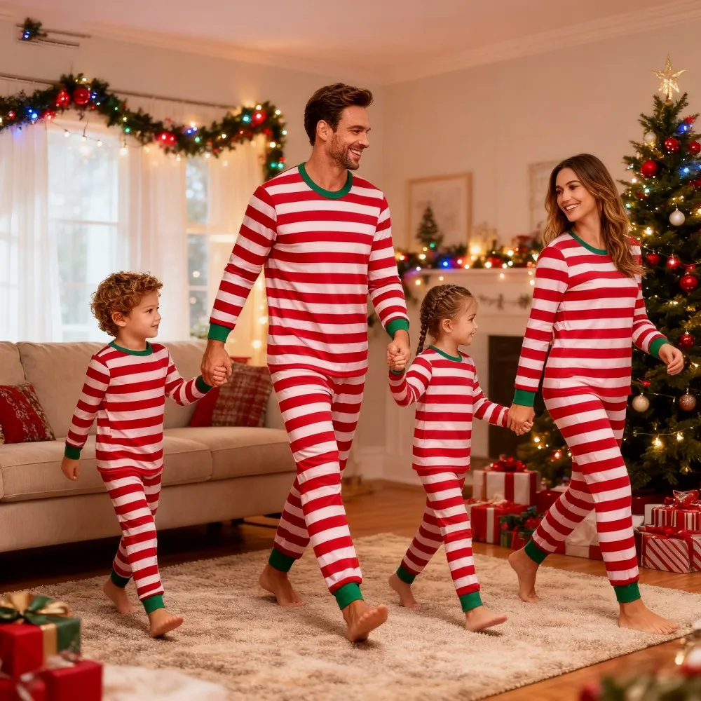 Family Christmas Pajamas Set Mother and Kids Matching Outfits Xmas Family Look Clothes Kids Pyjamas Father Son Striped Nightwear - Image 6