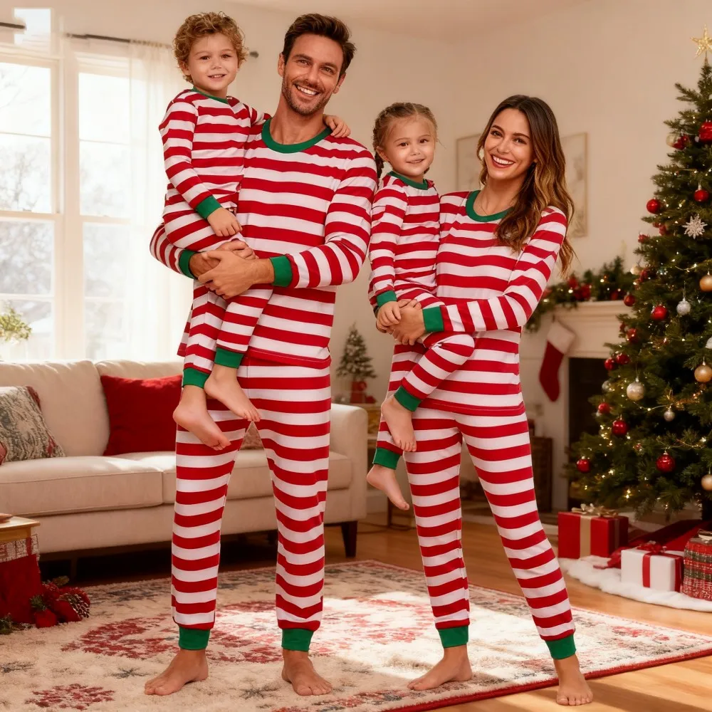 Family Christmas Pajamas Set Mother and Kids Matching Outfits Xmas Family Look Clothes Kids Pyjamas Father Son Striped Nightwear - Image 4