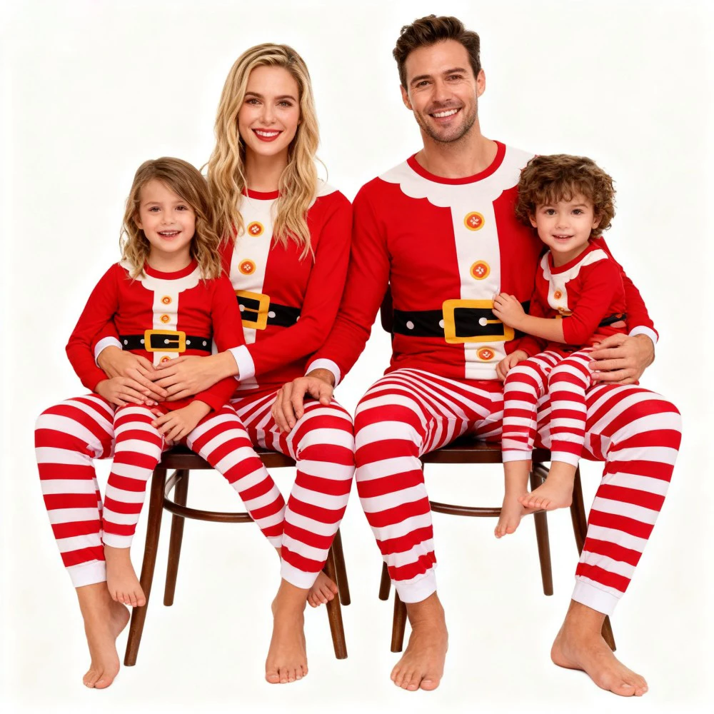 Family Christmas Pajamas Set Santa Claus Costumes Long Sleeve Sleepwear for Dad Mom Kids Soft Pjs with Striped Pants for Xmas - Image 5